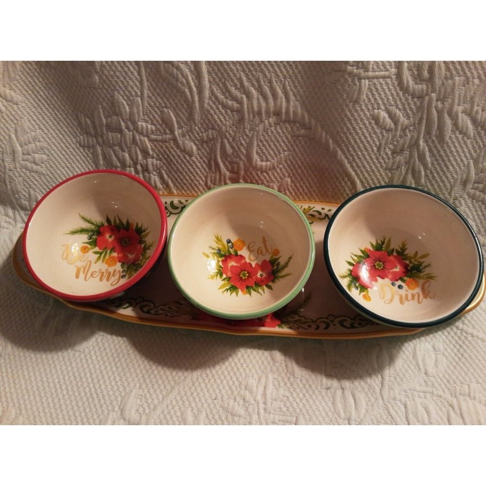 Pioneer Woman Garland Ceramic Condiment 4 Piece Set Winter Bouquet